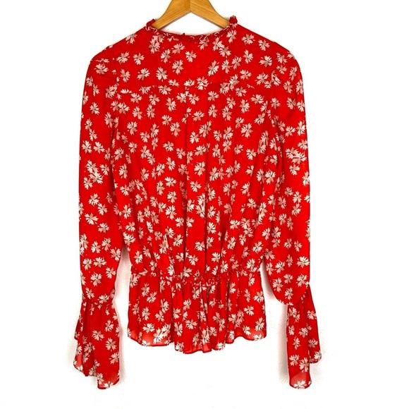 Derek Lam Flutter Cuff Tie Waist Red Floral Blouse size 6 - Picture 5 of 7